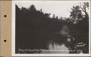 Edgar A. Wood fishpond and dam from west pond shore, Prescott, Mass., Sep. 18, 1929