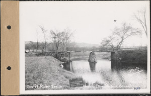 Swift River, 1 mile below dam site, looking downstream, bridge at West Ware, Ware, Mass., Oct. 21, 1929