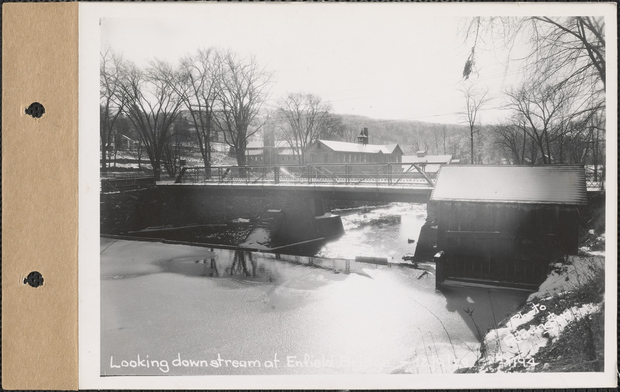 Looking downstream at Enfield bridge, Enfield, Mass., Dec. 9, 1929