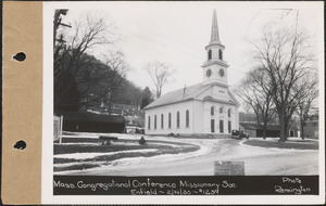 Massachusetts Congregational Conference Missionary Society, church and sheds, Enfield, Mass., Feb. 19, 1930