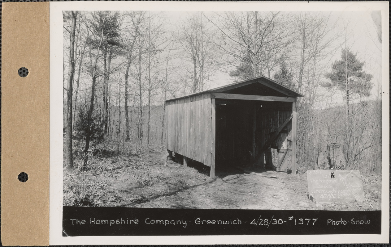 The Hampshire Company, garage, Quabbin Lake, Greenwich, Mass., Apr. 28, 1930