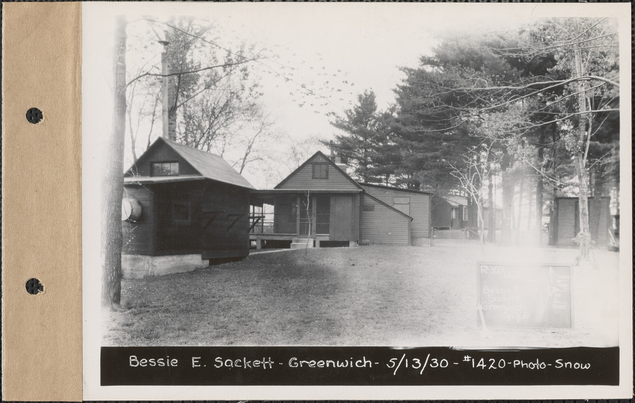 Bessie E. Sackett, cottage, etc., Greenwich Lake, Greenwich, Mass., May 13, 1930
