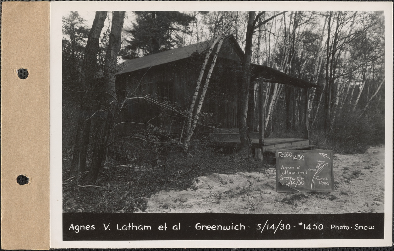 Agnes V. Latham et al., cottage, Curtis Pond, Greenwich, Mass., May 14, 1930