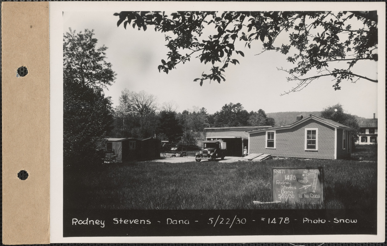 Rodney Stevens, house, garage, North Dana, Dana, Mass., May 22, 1930