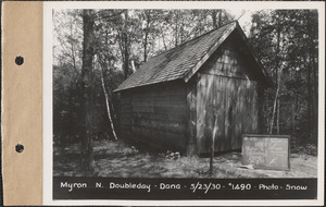 Myron N. Doubleday, garage, Neeseponsett Pond, Dana, Mass., May 23, 1930