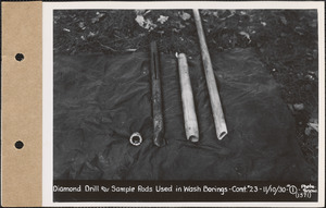 Diamond drill and sample rods used in wash borings, contract #23, Belchertown, Ware, and Enfield, Mass., Nov. 10, 1930