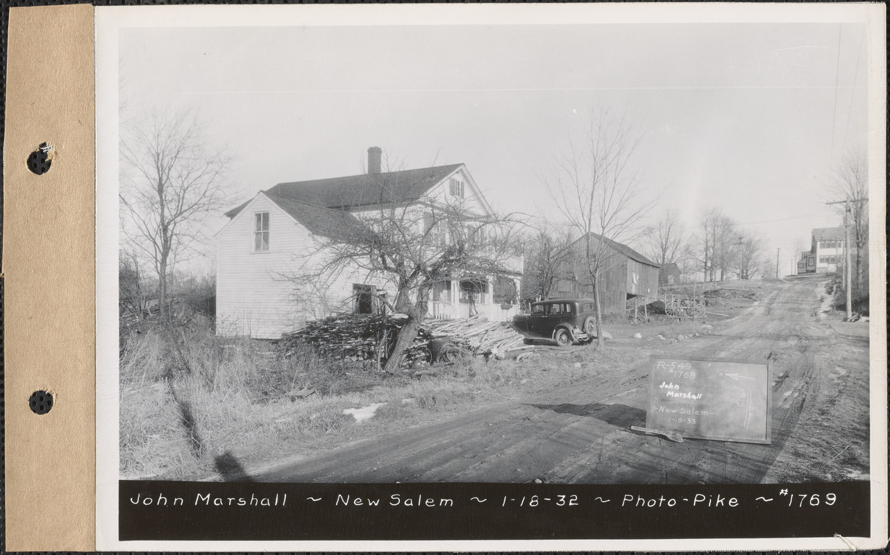 John Marshall, house and homeplace, New Salem, Mass., Jan. 18, 1933