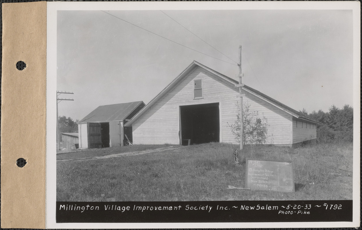 Millington Village Improvement Society, horse sheds, New Salem, Mass ...