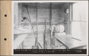 Pump house and motor pump unit, sluicing test bin, Enfield, Mass., Nov. 24, 1933