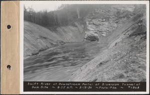 Swift River at downstream portal of diversion tunnel at dam site, flood photo, Mass., Mar. 19, 1936