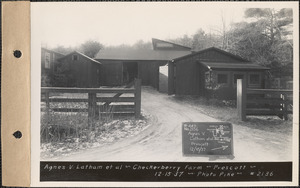 Agnes V. Latham, Checkerberry Farm, house, barn, garage, icehouse, Prescott, Mass., Dec. 15, 1937