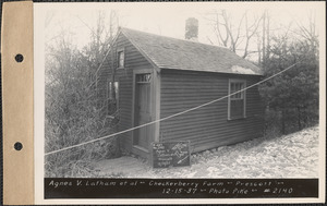 Agnes V. Latham, Checkerberry Farm, cottage, Prescott, Mass., Dec. 15, 1937