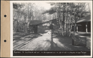 Agnes V. Latham et al., main camp and kitchen camp, Curtis Pond, Greenwich, Mass., Dec. 3, 1937