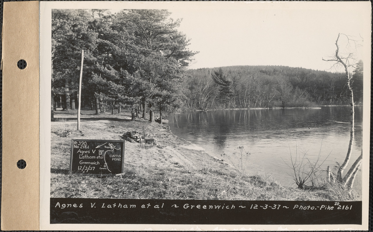 Agnes V. Latham et al., shoreline, Curtis Pond, Greenwich, Mass., Dec. 3, 1937