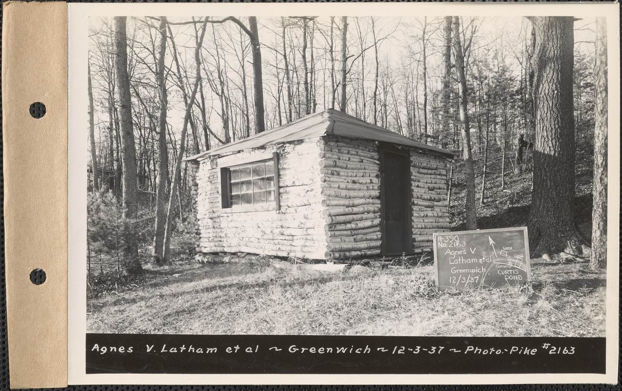 Agnes V. Latham et al., camp, Curtis Pond, Greenwich, Mass., Dec. 3, 1937