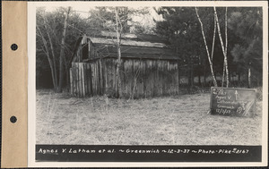 Agnes V. Latham et al., icehouse, Curtis Pond, Greenwich, Mass., Dec. 3, 1937