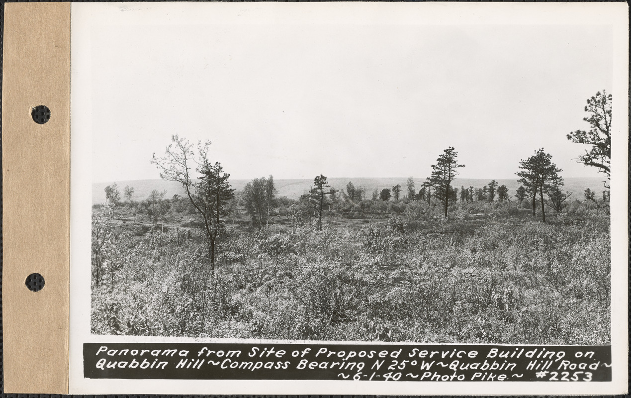 Panorama from site of proposed service building on Quabbin Hill, compass bearing N25°W, Quabbin Hill Road, Quabbin Reservoir, Mass., June 1, 1940
