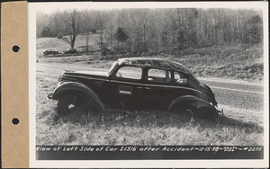 Left side of car S1316 after accident on Daniel Shays Highway, Pelham, Mass., Nov. 15, 1938