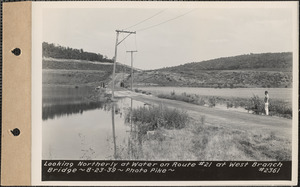 Looking northerly at water on Route #21 at West Branch Bridge, Quabbin Reservoir, Mass., Aug. 23, 1939