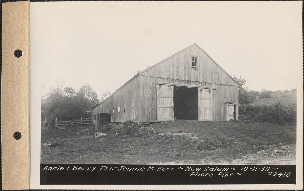 Annie L. Berry estate, Jennie M. Horr, barn, New Salem, Mass., Oct. 11, 1939