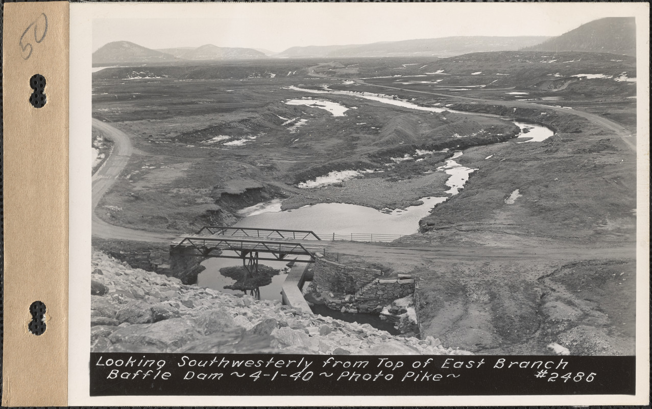 Looking southwesterly from top of East Branch baffle dam, Quabbin Reservoir, Mass., Apr. 1, 1940