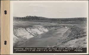 Looking easterly towards bridge over channel between Middle Branch and East Branch of Swift River, Quabbin Reservoir, Mass., Apr. 2, 1940