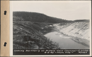 Looking northerly on channel between Middle Branch and East Branch of Swift River, Quabbin Reservoir, Mass., Apr. 2, 1940