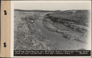 Looking southerly on channel between Middle Branch and East Branch of Swift River from near end of cut, Quabbin Reservoir, Mass., 3:30 PM, Apr. 2, 1940