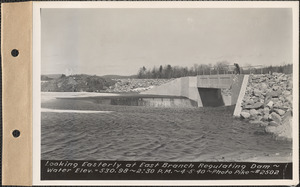 Looking easterly at East Branch regulating dam, water elevation 530.98, Quabbin Reservoir, Mass., 2:30 PM, Apr. 5, 1940
