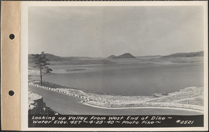 Looking up valley from west end of dike, water elevation 457, Quabbin Reservoir, Mass., Apr. 29, 1940
