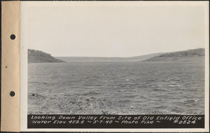 Looking down valley from site of old Enfield office, water elevation 459.6, Quabbin Reservoir, Mass., May 7, 1940
