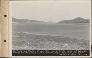 Looking up valley from flow line at corner of Woods Road on Quabbin Hill, water elevation 459.6, Quabbin Reservoir, Mass., May 7, 1940