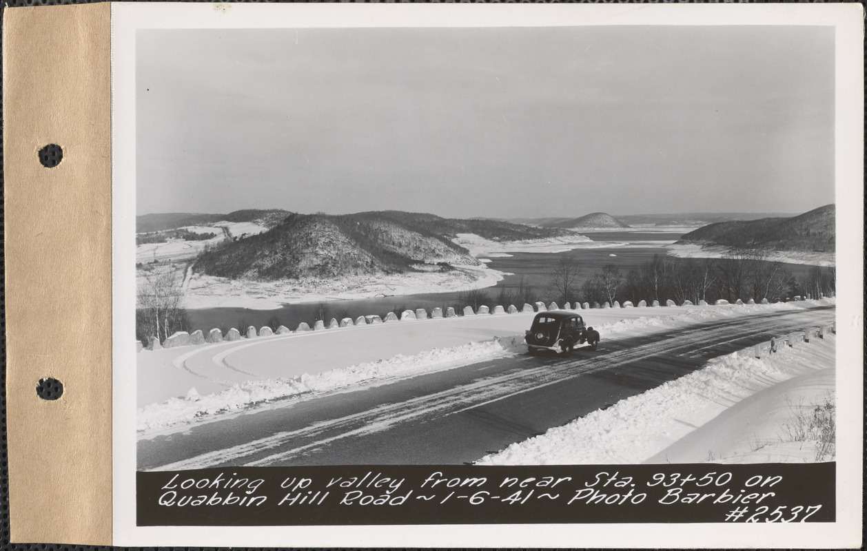 Looking up valley from near station 93+50 on Quabbin Hill Road, Quabbin Reservoir, Mass., Jan. 6, 1941