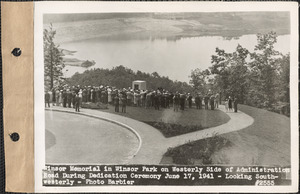 Winsor Memorial in Winsor Park on westerly side of Administration Road during dedication ceremony looking southwesterly, Quabbin Reservoir, Mass., June 17, 1941
