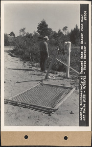 Looking northeasterly at damaged gate on Hacker Pond Road off Route #122, Quabbin Reservoir, Mass., Sep. 22, 1941
