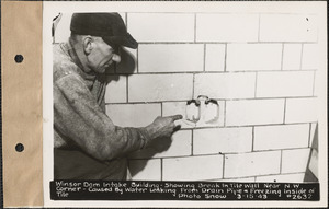 Winsor Dam Intake Building showing break in tile wall, near northwest corner, caused by water leaking from drain pipe and freezing inside of tile, Quabbin Reservoir, Mass., Mar. 15, 1943