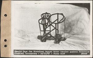 Sample cage for dissolved oxygen water samples, Quabbin Reservoir chemical laboratory, Quabbin Reservoir, Mass., Dec. 10, 1943