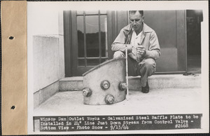 Winsor Dam Outlet Works, galvanized steel baffle plate to be installed in 24" line just downstream from control valve, bottom view, Quabbin Reservoir, Mass., Sep. 13, 1944