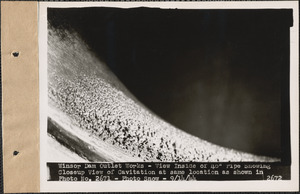 Winsor Dam Outlet Works, view inside of 48" pipe showing close-up of cavitation at same location as shown in photo #2671, Quabbin Reservoir, Mass., Sep. 14, 1944