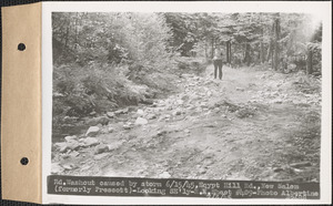 Road washout caused by storm June 15, 1945, Egypt Hill Road, looking southeasterly, New Salem (formerly Prescott), Mass., July 3, 1945