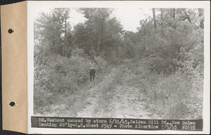 Road washout caused by storm June 15, 1945, Belden Hill Road, looking southwesterly, New Salem, Mass., July 5, 1945