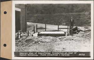 General view of transformer foundation at rear of outlet building, Quabbin Reservoir, Mass., Oct. 3, 1945