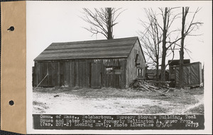 Commonwealth of Massachusetts, nursery storage building, tool house, and water tanks, formerly Wellington A. Sauer property, looking northwesterly, Belchertown, Mass., Apr. 5, 1946