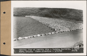 General view of Quabbin Dike, looking easterly, water elevation 527.35, Quabbin Reservoir, Mass., May 22, 1946