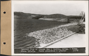 General view of Winsor Dam, looking northeasterly, water elevation 527.35, Quabbin Reservoir, Mass., May 22, 1946