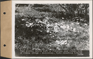 View showing debris left by fishermen near former site of Dickey Bridge, Shutesbury, Mass., July 25, 1946