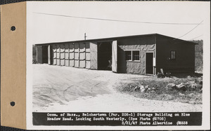 Commonwealth of Massachusetts, storage building on Blue Meadow Road, looking southwesterly, Belchertown, Mass., Mar. 31, 1947