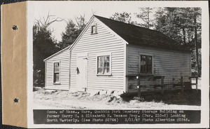 Commonwealth of Massachusetts, Quabbin Park Cemetery storage building on former Harry G. and Elizabeth H. Wesson property, looking northwesterly, Ware, Mass., Mar. 31, 1947