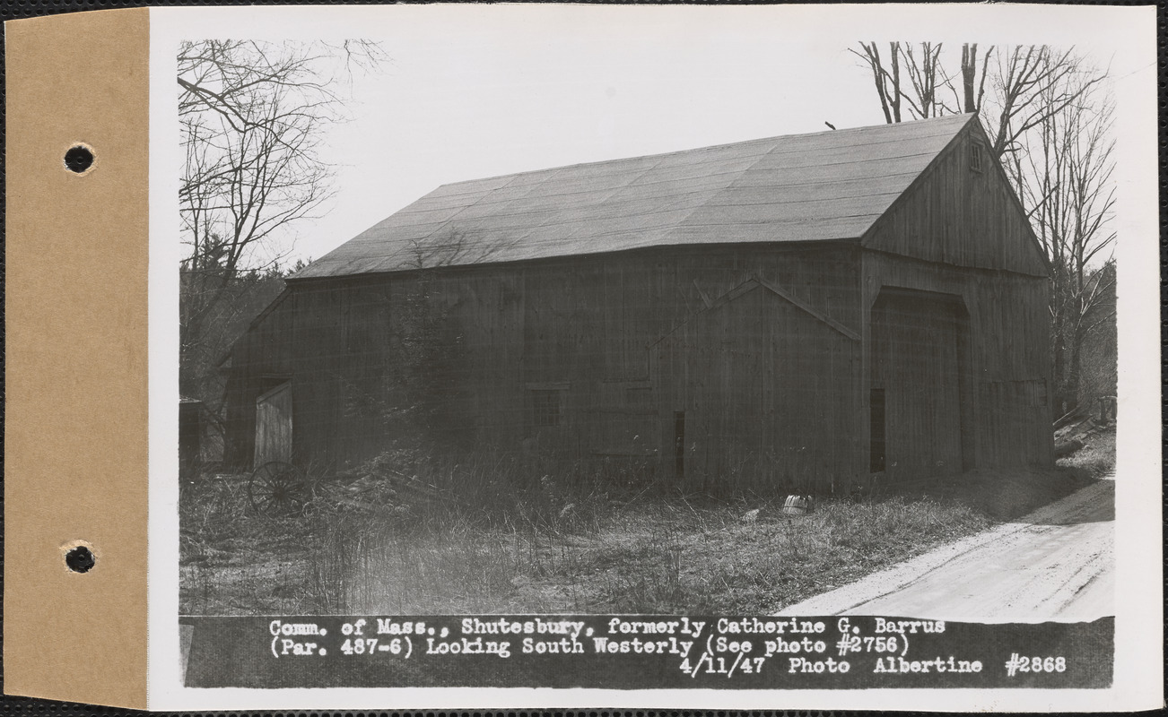 Commonwealth of Massachusetts, formerly Catherine G. Barrus, looking southwesterly, Shutesbury, Mass., Apr. 11, 1947