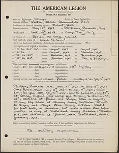 American Legion military record of George Sturgis